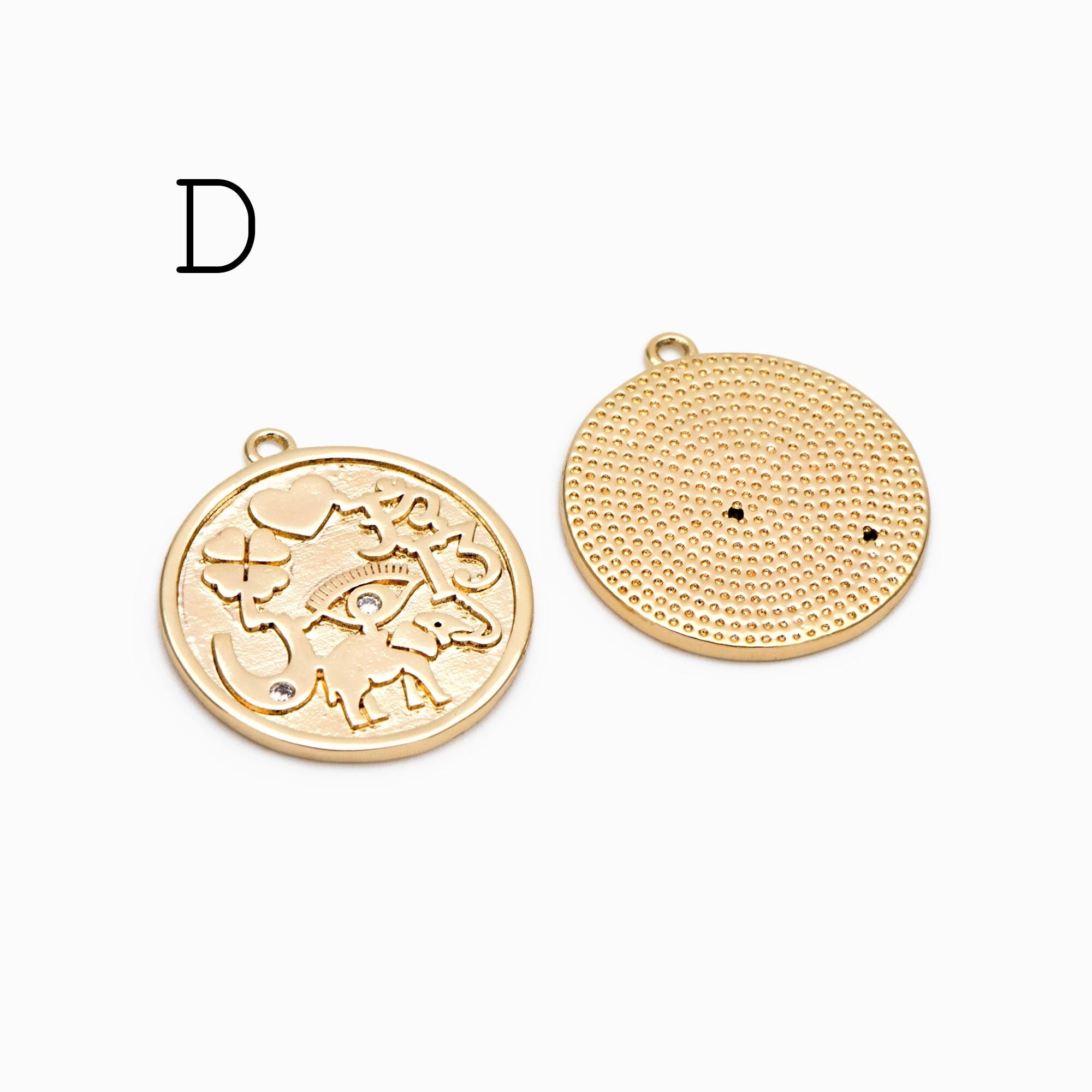 4pcs Gold/ Silver Talisman Charm, lucky charm, Lucky Medallion Pendant for Necklace Jewelry Making Supply (GB-1766)